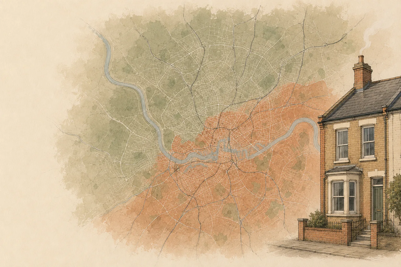 Illustrated Bristol map with terraced house and chimney